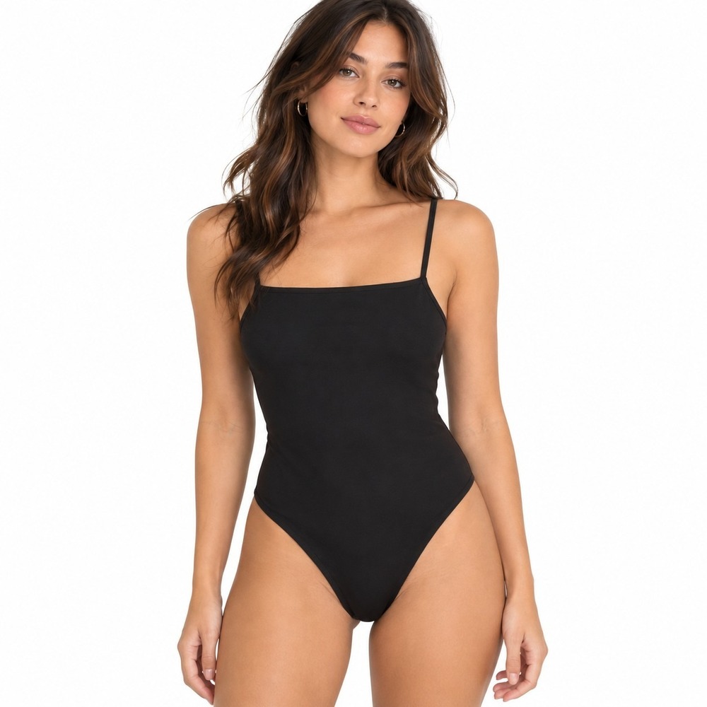 WILO THE LABEL Black Strappy One Piece Swim Bathing Suit MED NWT Pool Resort